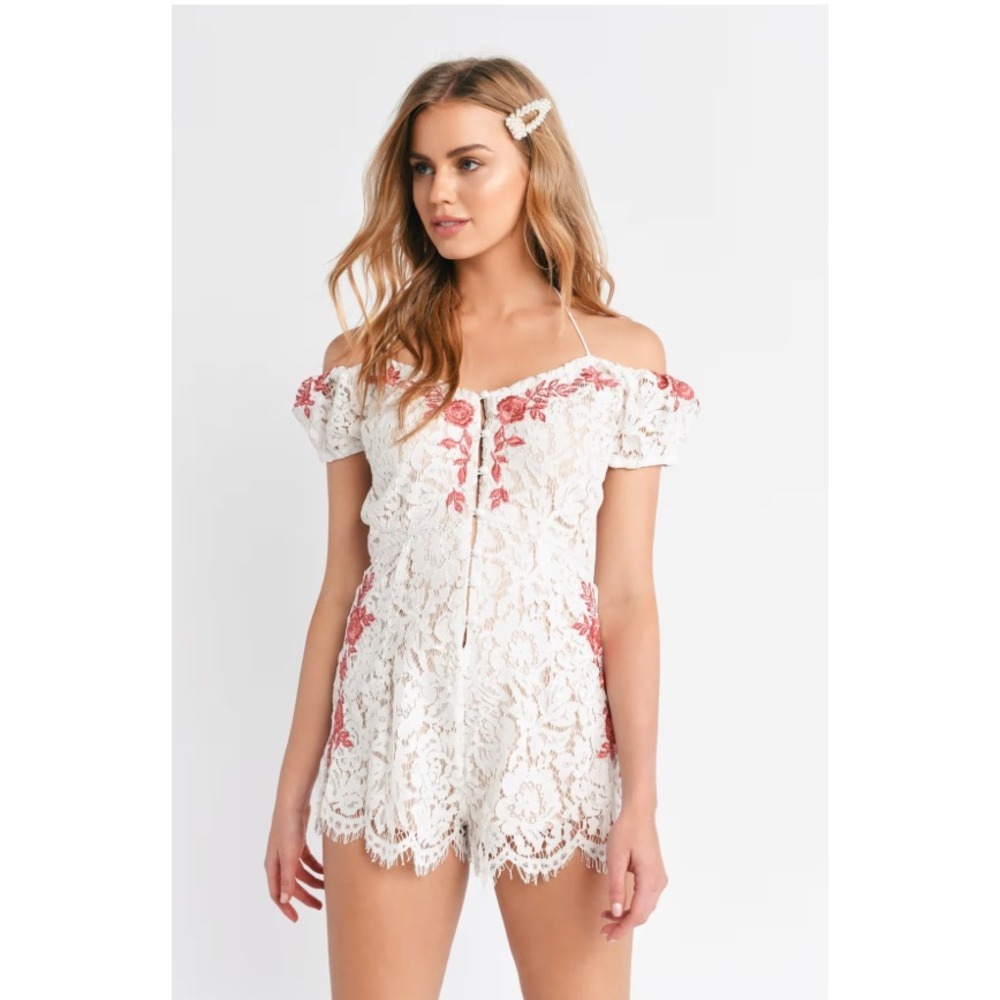 Tobi‎ Women's Bela Off The Shoulder Romper white floral Festival Summer XS